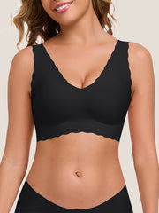 Seamless Wave Trimmed Deep V-Neck Bralette - Smart Size