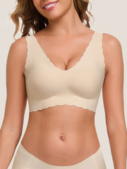 Seamless Wave Trimmed Deep V-Neck Bralette - Smart Size