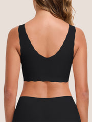 Seamless Wave Trimmed Deep V-Neck Bralette - Smart Size