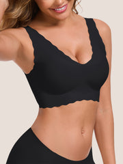 Seamless Wave Trimmed Deep V-Neck Bralette - Smart Size